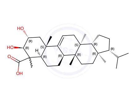 Chemical structure of (4S)-2α,3β-Dihydroxy-D:C-friedo-B':A'-neogammacer-9(11)-en-23-oic acid