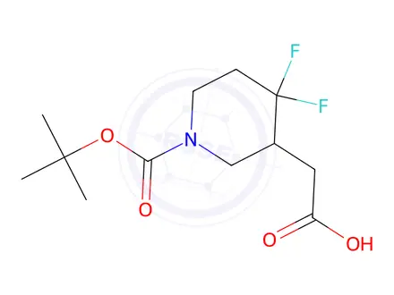 Chemical structure of 2-(1-(tert-butoxycarbonyl)-4,4-difluoropiperidin-3-yl)acetic acid