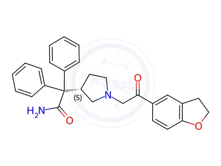 Chemical structure of (S)-2-(1-(2-(2,3-Dihydrobenzofuran-5-yl)-2-oxoethyl)pyrrolidin-3-yl)-2,2-diphenylacetamide