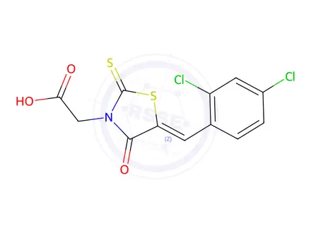 Chemical structure of (5Z)-5-[(2,4-Dichlorophenyl)methylene]-4-oxo-2-thioxo-3-thiazolidineacetic acid
