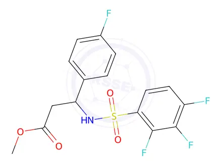 Chemical structure of methyl 3-(4-fluorophenyl)-3-(2,3,4-trifluorobenzenesulfonamido)propanoate