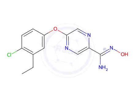 Chemical structure of 5-(4-chloro-3-ethylphenoxy)-N-oxo-1,4-dihydropyrazine-2-carboximidamide