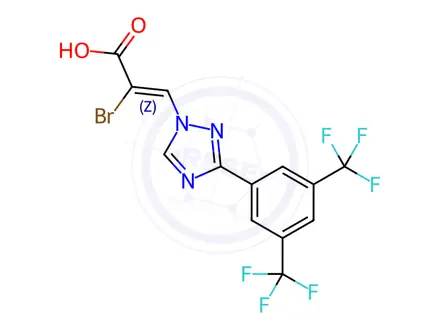 Chemical structure of (Z)-3-(3-(3,5-bis(trifluoromethyl)phenyl)-1H-1,2,4-triazol-1-yl)-2-bromoacrylic acid