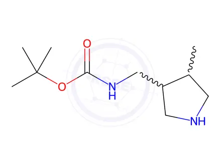 Chemical structure of Carbamic acid, [(4-methyl-3-pyrrolidinyl)methyl]-, 1,1-dimethylethyl ester (9CI)