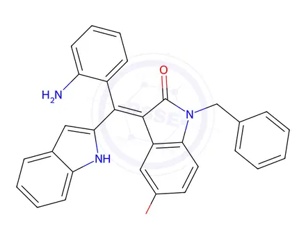 Chemical structure of (Z)-3-((2-Aminophenyl)(1H-indol-2-yl)methylene)-1-benzyl-5-methoxyindolin-2-one