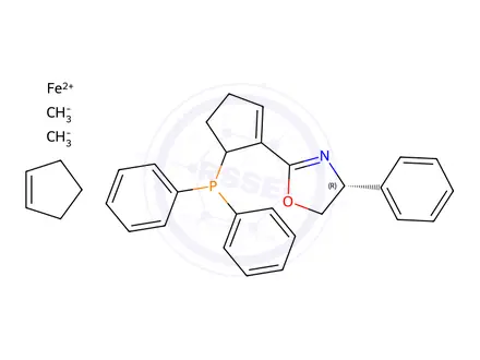 Chemical structure of (2S)-1-[(4S)-4,5-dihydro-4-phenyl-2-oxazolyl]-2-(diphenylphosphino)-Ferrocene