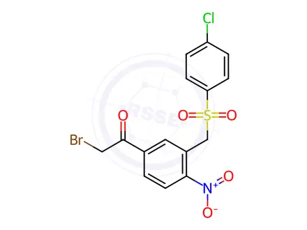 Chemical structure of 2-BROMO-1-(3-([(4-CHLOROPHENYL)SULFONYL]METHYL)-4-NITROPHENYL)-1-ETHANONE