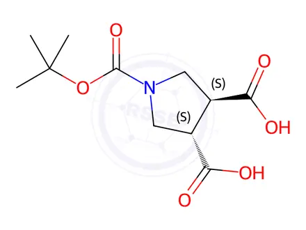 Chemical structure of (3S,4S)-1-Boc-pyrrolidine-3,4-dicarboxylic Acid