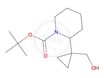 Chemical structure of tert-Butyl 2-(1-(hydroxymethyl)cyclopropyl)piperidine-1-carboxylate