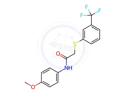 Chemical structure of N-(4-methoxyphenyl)-2-((3-(trifluoromethyl)phenyl)thio)acetamide