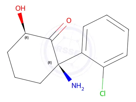 Chemical structure of Cyclohexanone,2-amino-2-(2-chlorophenyl)-6-hydroxy-,(2R-cis)-(9Cl)