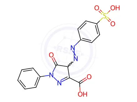Chemical structure of 5-oxo-1-phenyl-4-((4-sulfophenyl)diazenyl)-4,5-dihydro-1H-pyrazole-3-carboxylic acid