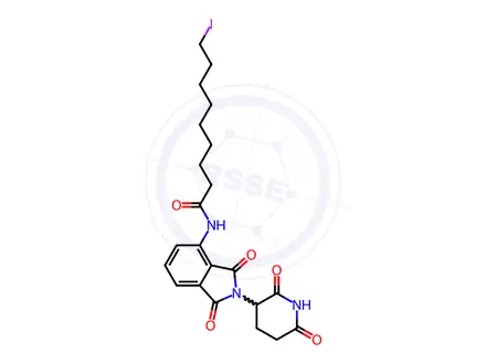 Chemical structure of N-[2-(2,6-dioxo-3-piperidyl)-1,3-dioxo-isoindolin-4-yl]-9-iodo-nonanamide