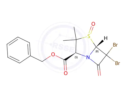 Chemical structure of (2S,5R)-6,6-Dibromo-3,3-dimethyl-7-oxo-4-thia-1-azabicyclo[3.2.0]heptane-2-carboxylic acid 4-Oxide Phenylmethyl Ester