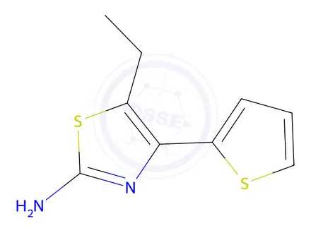 Chemical structure of 0368AD 1185299-56-2 5-Ethyl-4-thiophen-2-yl-thiazol-2-ylaminehydrochloride C9H11ClN2S2