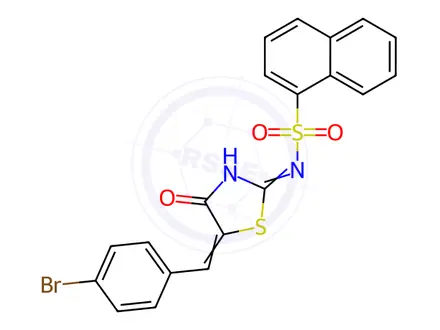 Chemical structure of (Z)-N-(5-(4-Bromobenzylidene)-4-oxo-4,5-dihydrothiazol-2-yl)naphthalene-1-sulfonamide