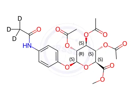 Chemical structure of 4-Acetamidophenyl-d3-2,3,4-tri-O-acetyl-β-D-glucuronide, Methyl Ester