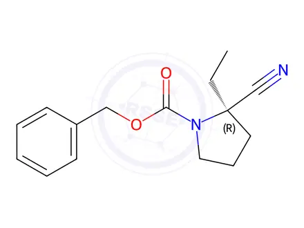 Chemical structure of benzyl (2R)-2-cyano-2-ethylpyrrolidine-1-carboxylate