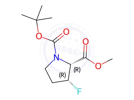 Chemical structure of O1-tert-butyl O2-methyl (2R,3R)-3-fluoropyrrolidine-1,2-dicarboxylate