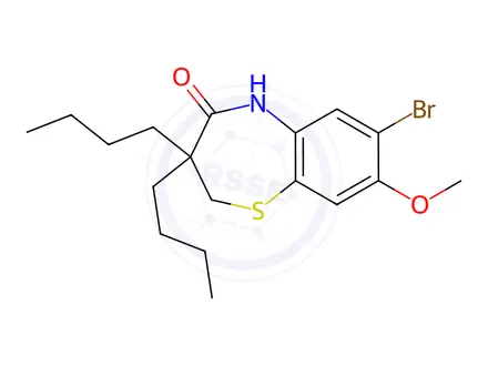 Chemical structure of 7-Bromo-3,3-dibutyl-8-methoxy-2,3-dihydrobenzo[b][1,4]thiazepin-4(5H)-one