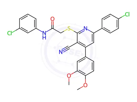 Chemical structure of N-(3-Chlorophenyl)-2-((6-(4-chlorophenyl)-3-cyano-4-(3,4-dimethoxyphenyl)pyridin-2-yl)thio)acetamide