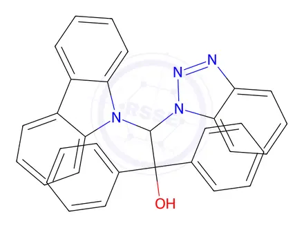 Chemical structure of 2-(1H-benzo[d][1,2,3]triazol-1-yl)-2-(9H-carbazol-9-yl)-1,1-diphenylethan-1-ol