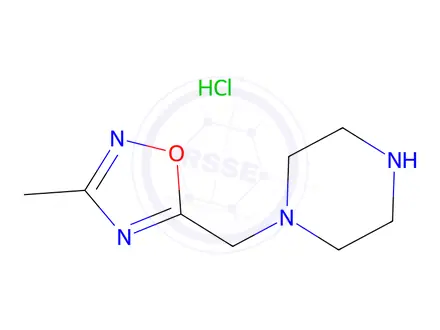 Chemical structure of 3-methyl-5-(piperazin-1-ylmethyl)-1,2,4-oxadiazole hydrochloride