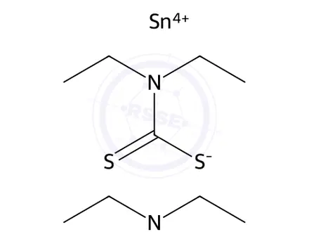 Chemical structure of stannous chloride bis(diethyldithiocarbamate)