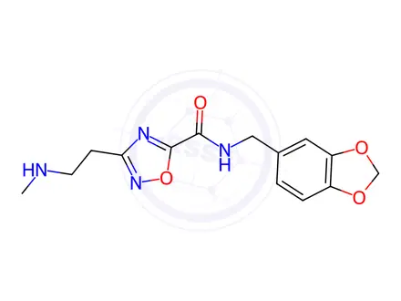 Chemical structure of 1,2,4-Oxadiazole-5-carboxamide, N-(1,3-benzodioxol-5-ylmethyl)-3-[2-(methylamino)ethyl]-