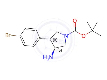 Chemical structure of (3S,4R)-tert-Butyl 3-amino-4-(4-bromophenyl)pyrrolidine-1-carboxylate