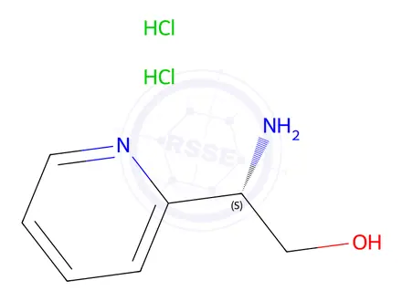 Chemical structure of (2S)-2-amino-2-(pyridin-2-yl)ethan-1-ol dihydrochloride