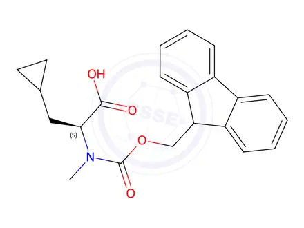 Chemical structure of (2S)-3-cyclopropyl-2-[9H-fluoren-9-ylmethoxycarbonyl(methyl)amino]propanoic acid