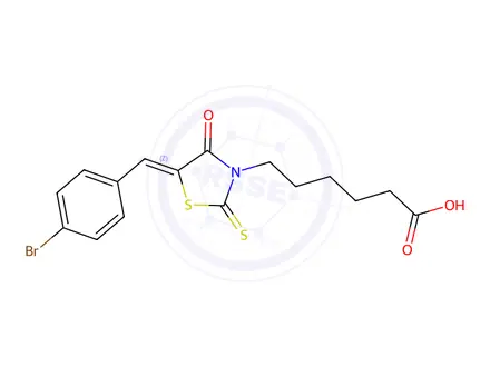 Chemical structure of (Z)-6-(5-(4-bromobenzylidene)-4-oxo-2-thioxothiazolidin-3-yl)hexanoic acid
