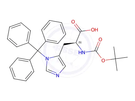 Chemical structure of N-(tert-butoxycarbonyl)-N-trityl-L-histidine