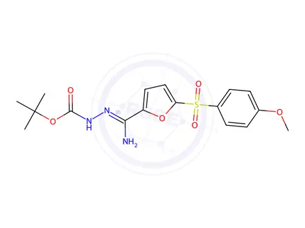 Chemical structure of 4-Imino-4-(5-((4-methoxyphenyl)sulfonyl)furan-2-yl)-2-methylbutan-2-yl hydrazinecarboxylate