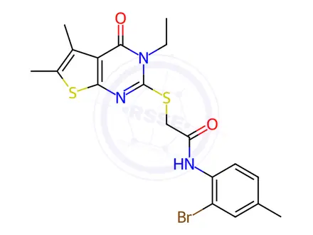 Chemical structure of N-(2-Bromo-4-methylphenyl)-2-((3-ethyl-5,6-dimethyl-4-oxo-3,4-dihydrothieno[2,3-d]pyrimidin-2-yl)thio)acetamide