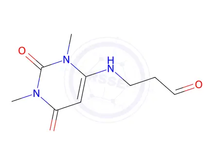 Chemical structure of 3-((1,3-dimethyl-2,6-dioxo-1,2,3,6-tetrahydropyrimidin-4-yl)amino)propanal