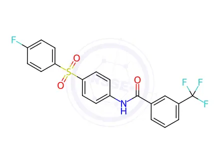 Chemical structure of N-[4-(4-Fluorobenzenesulfonyl)phenyl]-3-(trifluoromethyl)benzamide