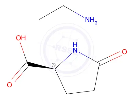 Chemical structure of 5-oxo-L-proline, compound with ethylamine (1:1)