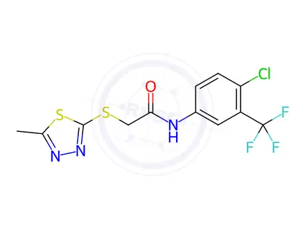 Chemical structure of N-(4-chloro-3-(trifluoromethyl)phenyl)-2-((5-methyl-1,3,4-thiadiazol-2-yl)thio)acetamide