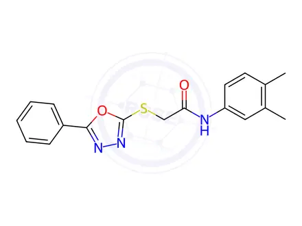 Chemical structure of N-(3,4-Dimethylphenyl)-2-((5-phenyl-1,3,4-oxadiazol-2-yl)thio)acetamide