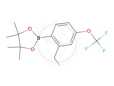 Chemical structure of 2-[2-(bromomethyl)-4-(trifluoromethoxy)phenyl]-4,4,5,5-tetramethyl-1,3,2-dioxaborolane