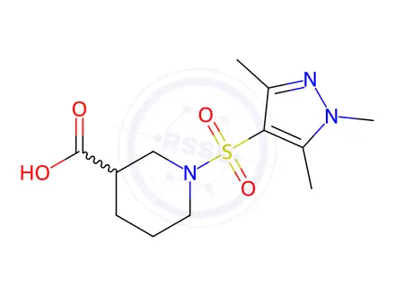 Chemical structure of 1-[(1,3,5-Trimethyl-1H-pyrazol-4-yl)sulfonyl]-piperidine-3-carboxylic acid