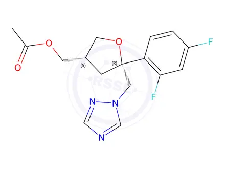 Chemical structure of ((3S,5R)-5-((1H-1,2,4-Triazol-1-yl)methyl)-5-(2,4-difluorophenyl)tetrahydrofuran-3-yl)methyl Acetate