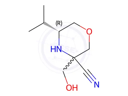 Chemical structure of rac-(3R,5S)-3-(Hydroxymethyl)-5-isopropylmorpholine-3-carbonitrile