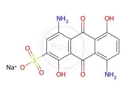 Chemical structure of sodium 4,8-diamino-9,10-dihydro-1,5-dihydroxy-9,10-dioxoanthracene-2-sulphonate
