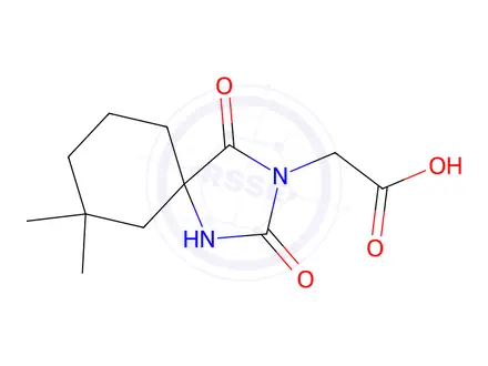 Chemical structure of 2-{7,7-dimethyl-2,4-dioxo-1,3-diazaspiro[4.5]decan-3-yl}acetic acid