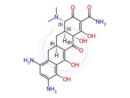 Chemical structure of (4S,4aS,5aR,12aS)-7,9-diamino-4-(dimethylamino)-3,10,12,12a-tetrahydroxy-1,11-dioxo-1,4,4a,5,5a,6,11,12a-octahydrotetracene-2-carboxamide