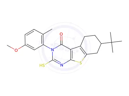 Chemical structure of 7-tert-Butyl-2-mercapto-3-(5-methoxy-2-methyl-phenyl)-5,6,7,8-tetrahydro-3H-benzo[4,5]thieno[2,3-d]pyrimidin-4-one
