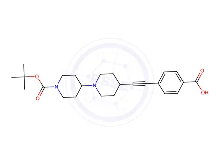 Chemical structure of 4-((1'-(tert-butoxycarbonyl)-[1,4'-bipiperidin]-4-yl)ethynyl)benzoic acid